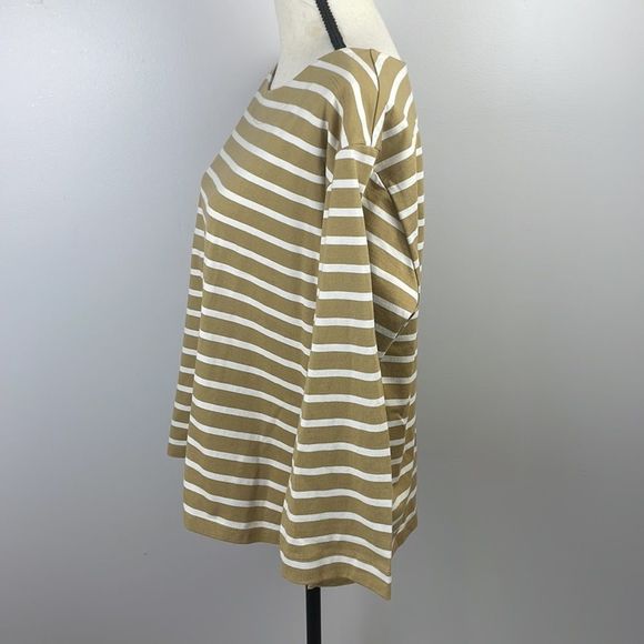 Free Assembly Women's Sailor T-Shirt SZ L Tan/White Stripe Quarter Length Sleeve - Picture 9 of 12